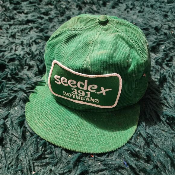 Vintage Seedex 391 Soybeans Green Corduroy Snapback Hat USA Made Farm Cap - Picture 2 of 8